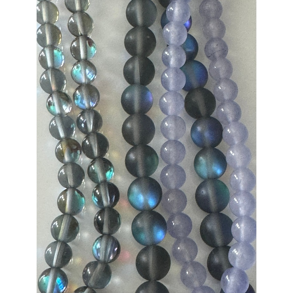 Bead Landing Glass & Semi Precious Beads 3 Strands Iridescent Lavender Gray